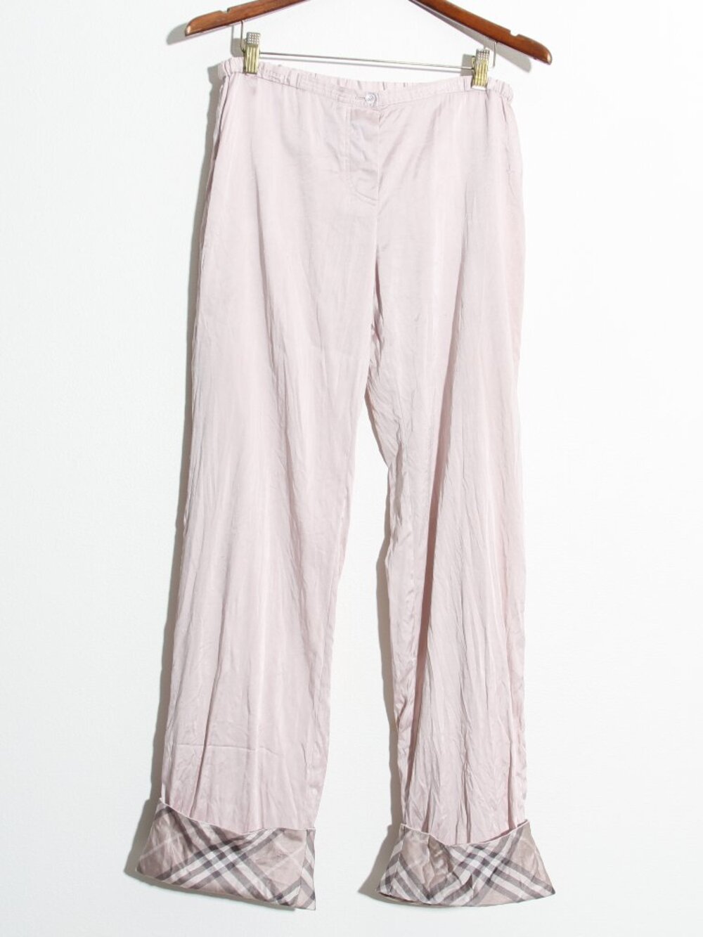 Burberry Body Pink Nova Check Silk Pants Pull-On Elasticated Waist Cuffed Pajama